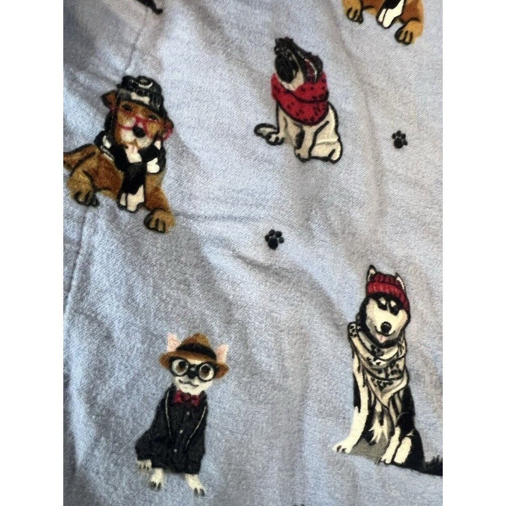 PJ Salvage Pajama Top Women's L Dogs Eyeglasses Flannel Button Up Blue - Picture 13 of 16